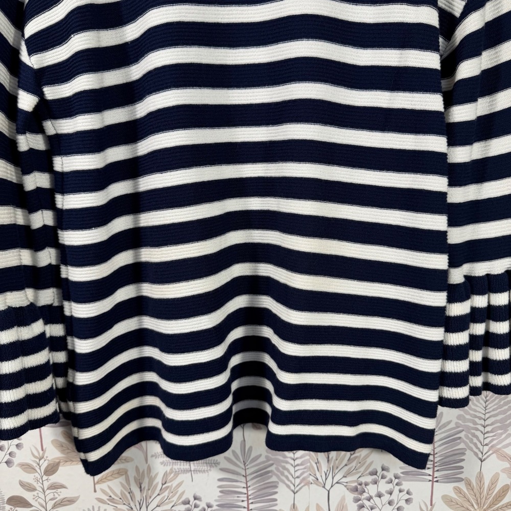John Paul Richard Navy‎ & White Striped Knit Top Bell Sleeve Sweater Women's M - Picture 11 of 12